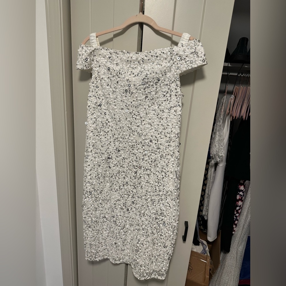 Adrianna Papell White Sequin Dress Size 12